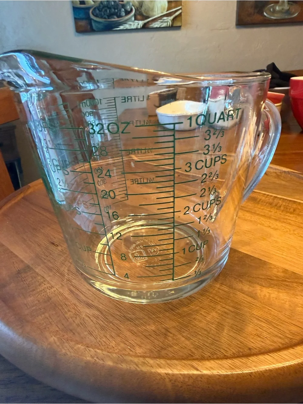 Anchor Hocking Oven Originals 4 cup Measuring Cup with Green Graphics Vintage